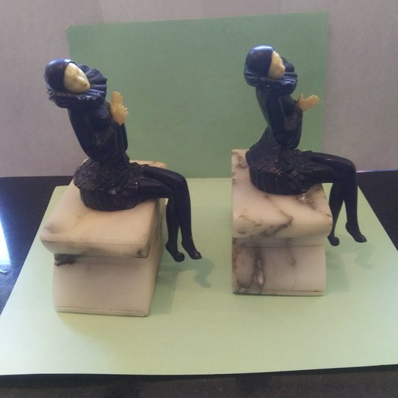 Heavy Bookends Pierrot Clown Mime Book Ends stone  Base Very old  Art Deco FLAWS - Picture 4 of 15